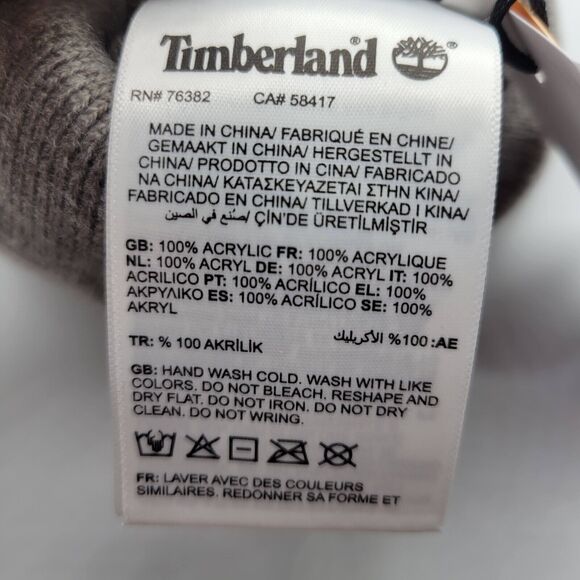 Timberland Unisex Adult Beanie Gray EST 1973 Leather Patch Cap OSFM - Picture 5 of 8